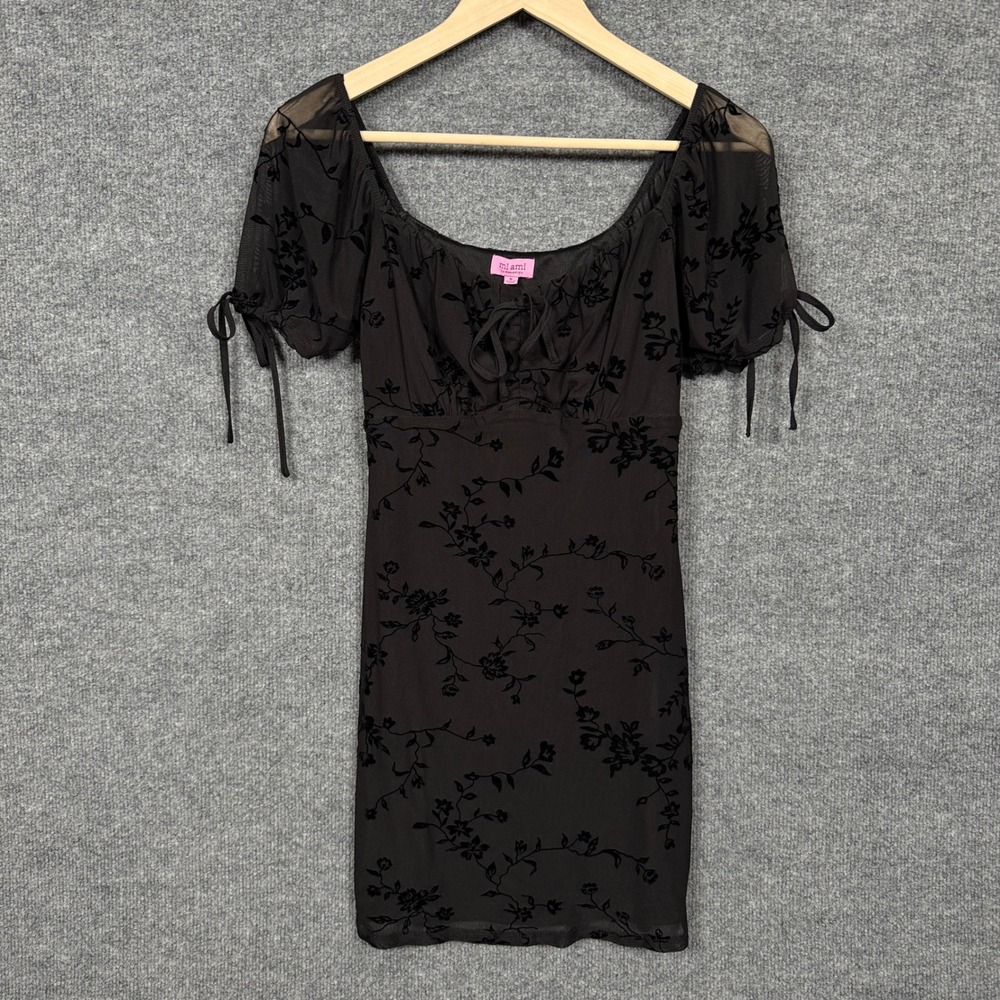 Mi ami Sz Small Mini Dress Babydoll Witchy Mesh Dark Fairy Dainty Velvet Burnout